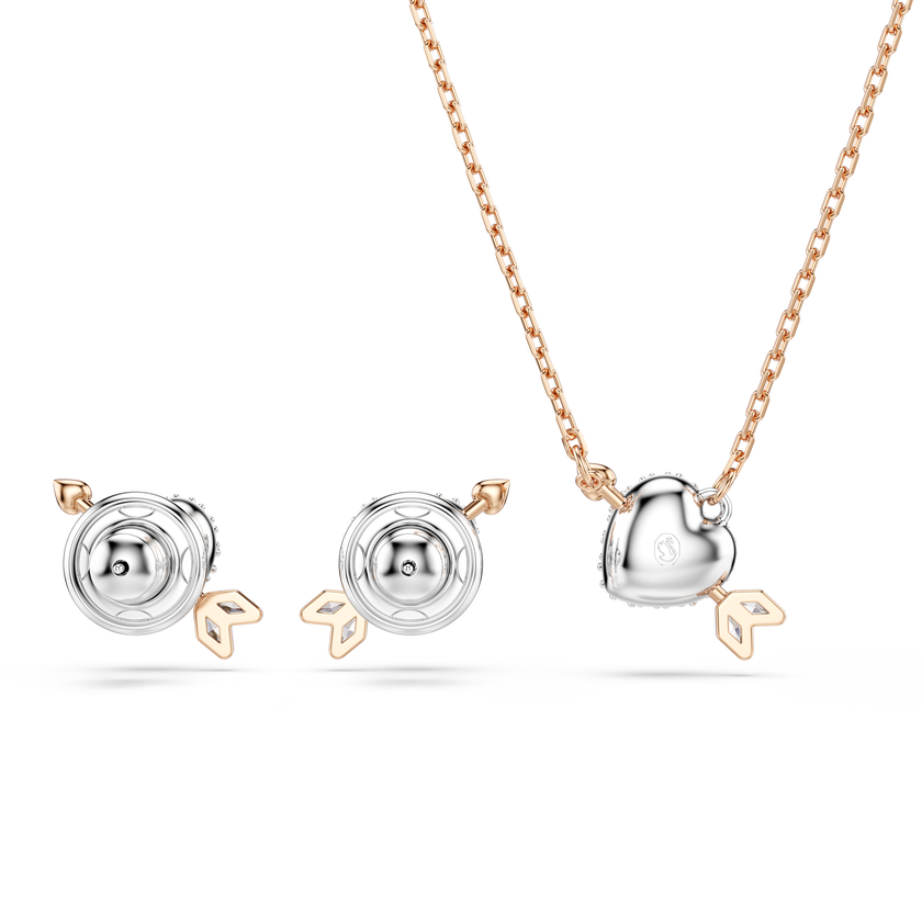swarovski idyllia set  mixed cuts  heart with arrow  white  rose gold tone plated