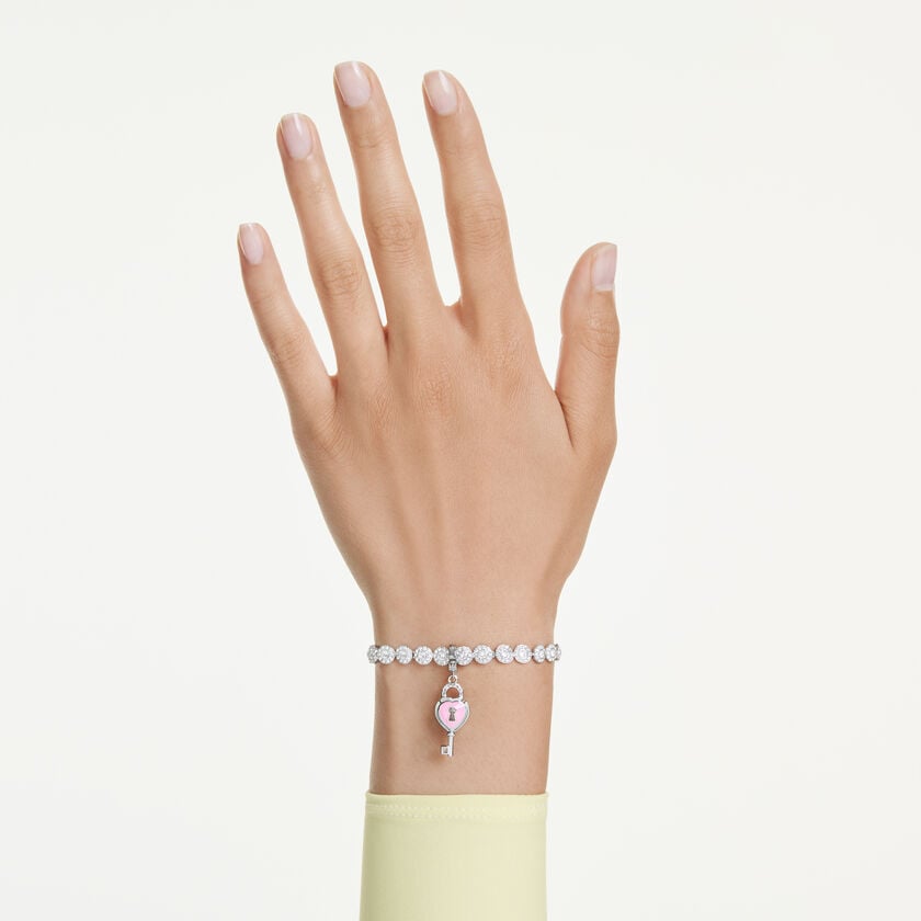 swarovski idyllia charm  mixed cuts  heart with key  white  rhodium plated
