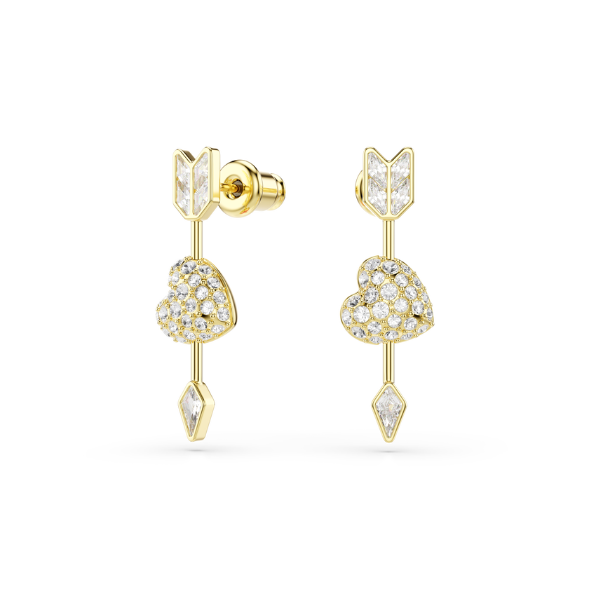 swarovski أقراط متدلية idyllia، قطع متنوع، شكل قلب وسهم، لون أبيض، طلاء باللون الذهبي