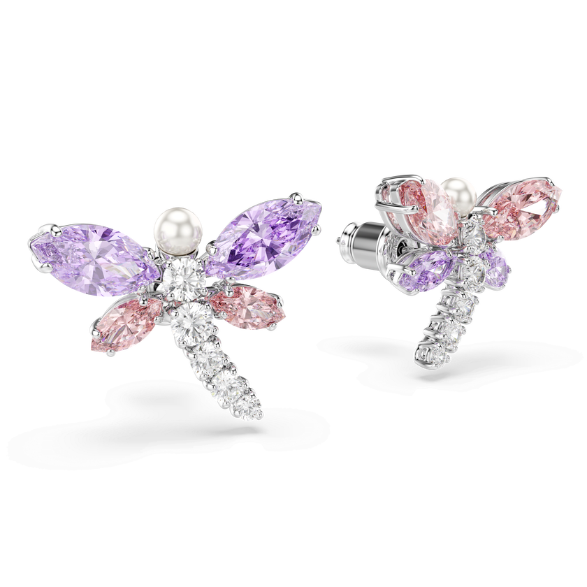 ariana grande x swarovski stud earrings  mixed cuts  dragonfly  multicolored  rhodium plated