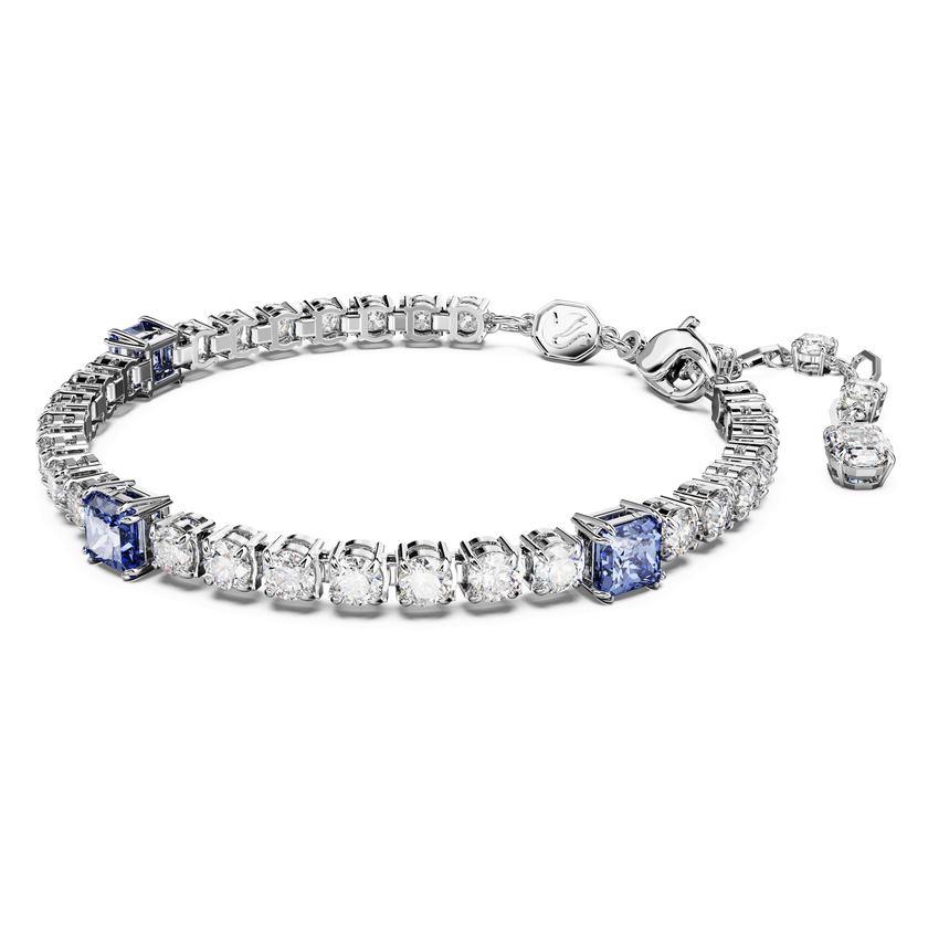 swarovski matrix tennis bracelet  mixed cuts  blue  rhodium plated