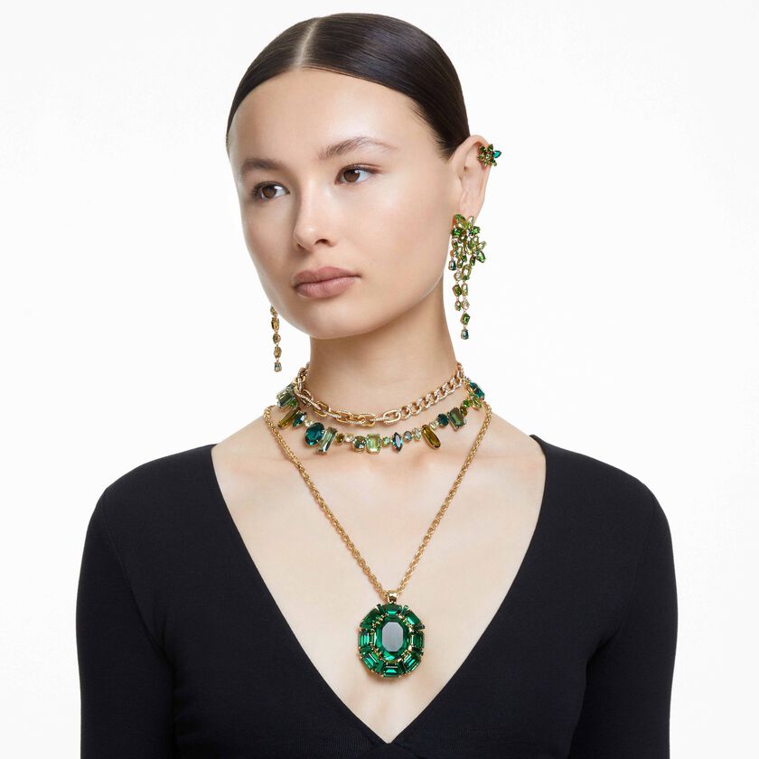 swarovski gema necklace  mixed cuts  green  18k gold finish