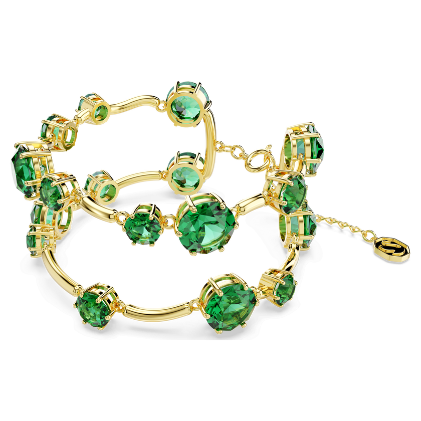 swarovski constella double bangle  mixed round cuts  green  gold tone plated