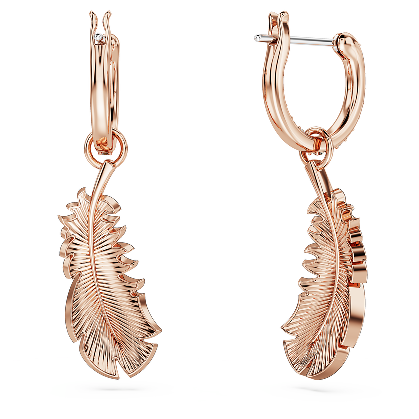 swarovski nice drop earrings  feather  white  rose gold tone plated
