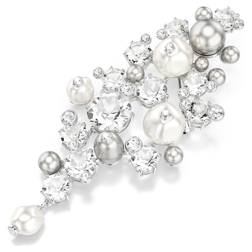 swarovski constella brooch  crystal pearl  round cut  white  rhodium plated