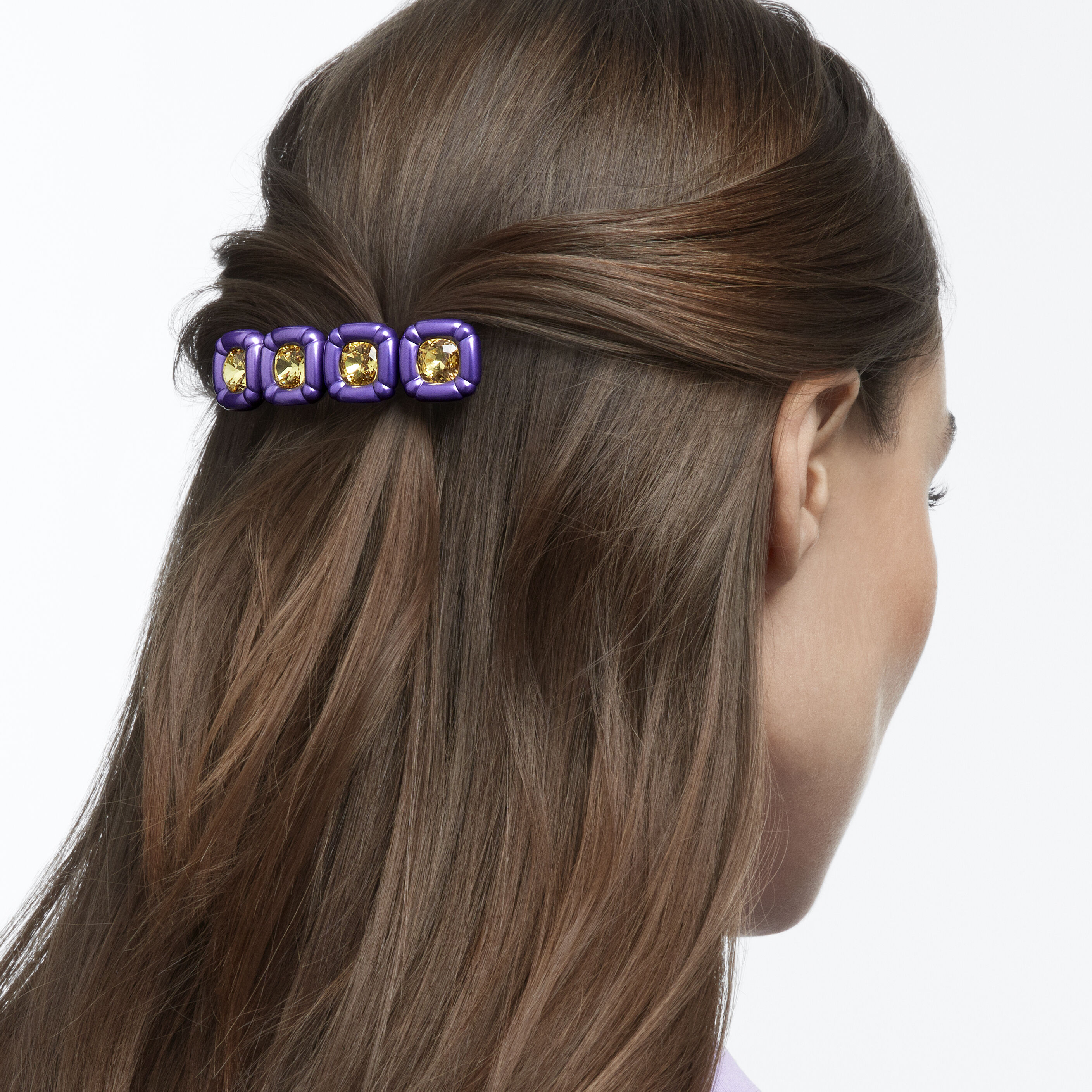 Dulcis hair clip, Cushion cut crystals, Purple, Gold-tone plated