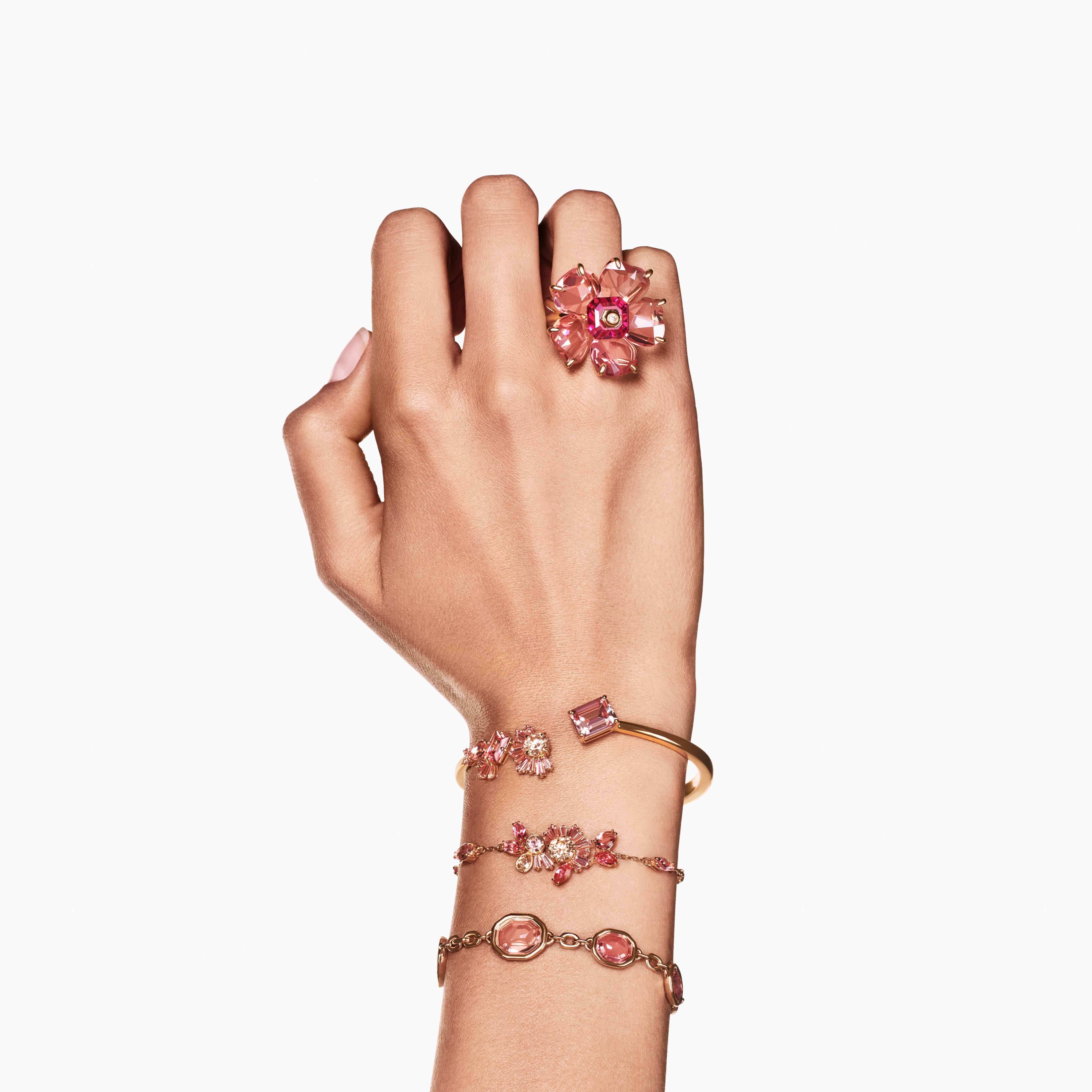 swarovski imber bracelet  octagon cut  pink  gold tone plated