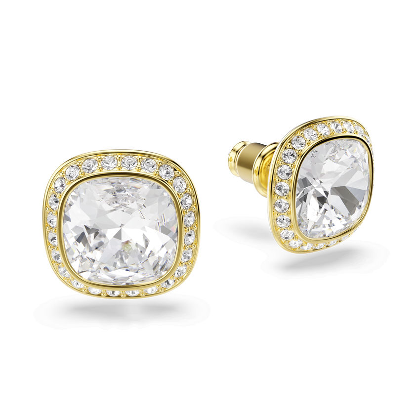 swarovski una angelic stud earrings  cushion cut  white  18k gold finish