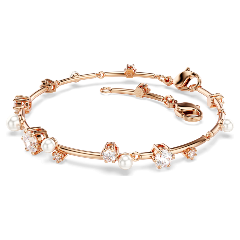 swarovski constella tennis bracelet  crystal pearl  round cuts  white  rose gold tone plated