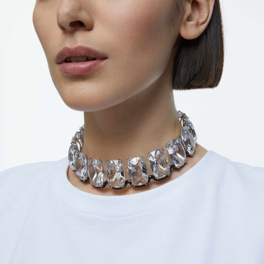 swarovski harmonia choker  oversized floating crystals  white  mixed metal finish