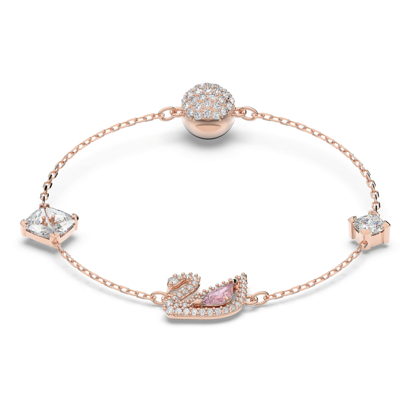 swarovski سوار swan، شكل بجعة، لون وردي، لمسة نهائية من الذهب الوردي عيار 18 قيراط