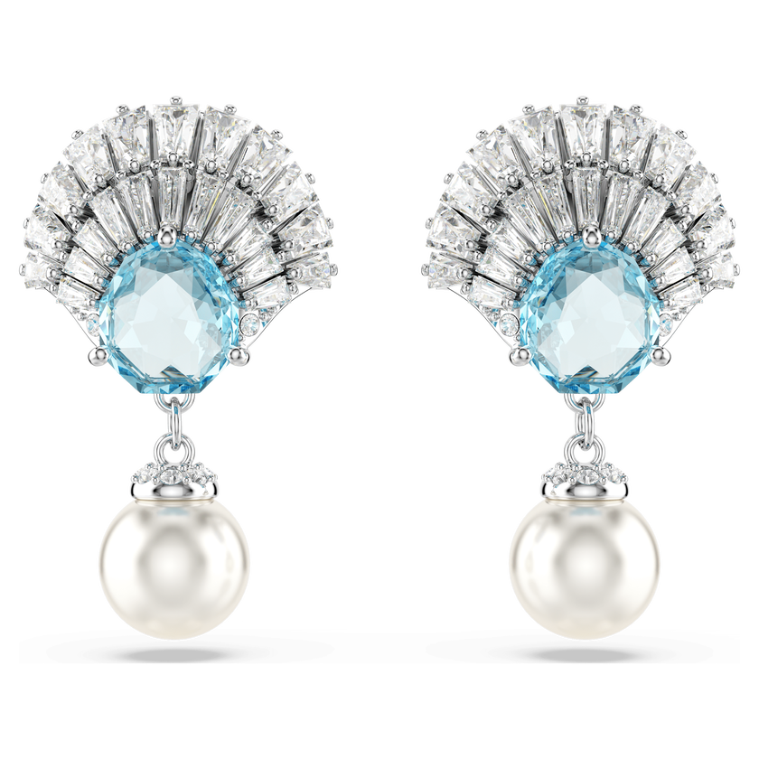 swarovski idyllia drop earrings  crystal pearl  shell  blue  rhodium plated