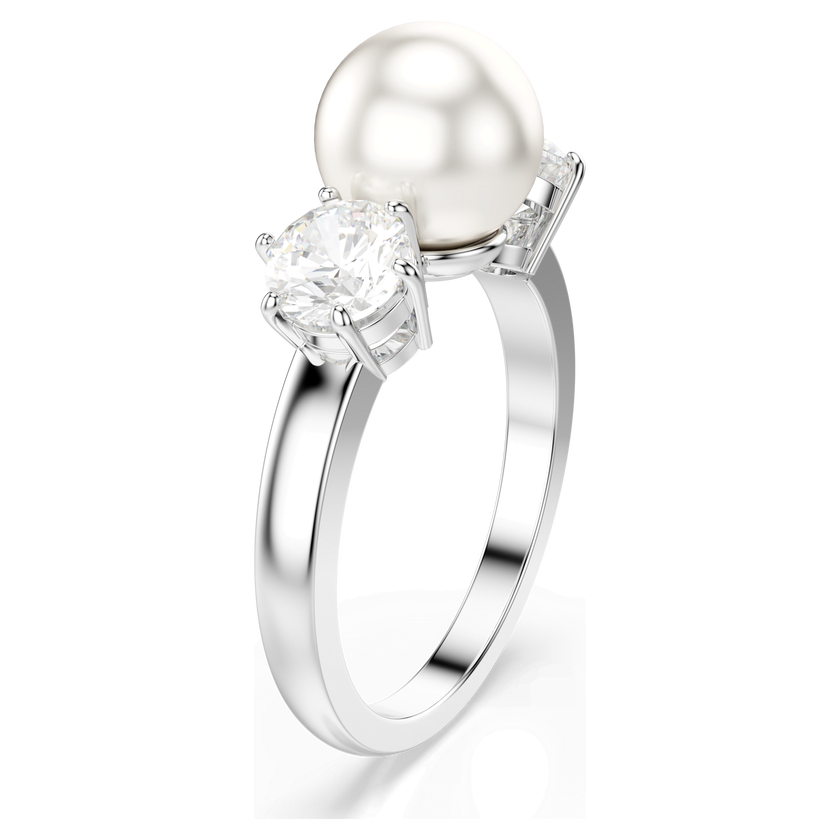 swarovski matrix ring  crystal pearl  round cut  white  rhodium plated