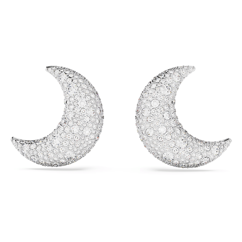 swarovski sublima clip earrings  moon  white  rhodium plated
