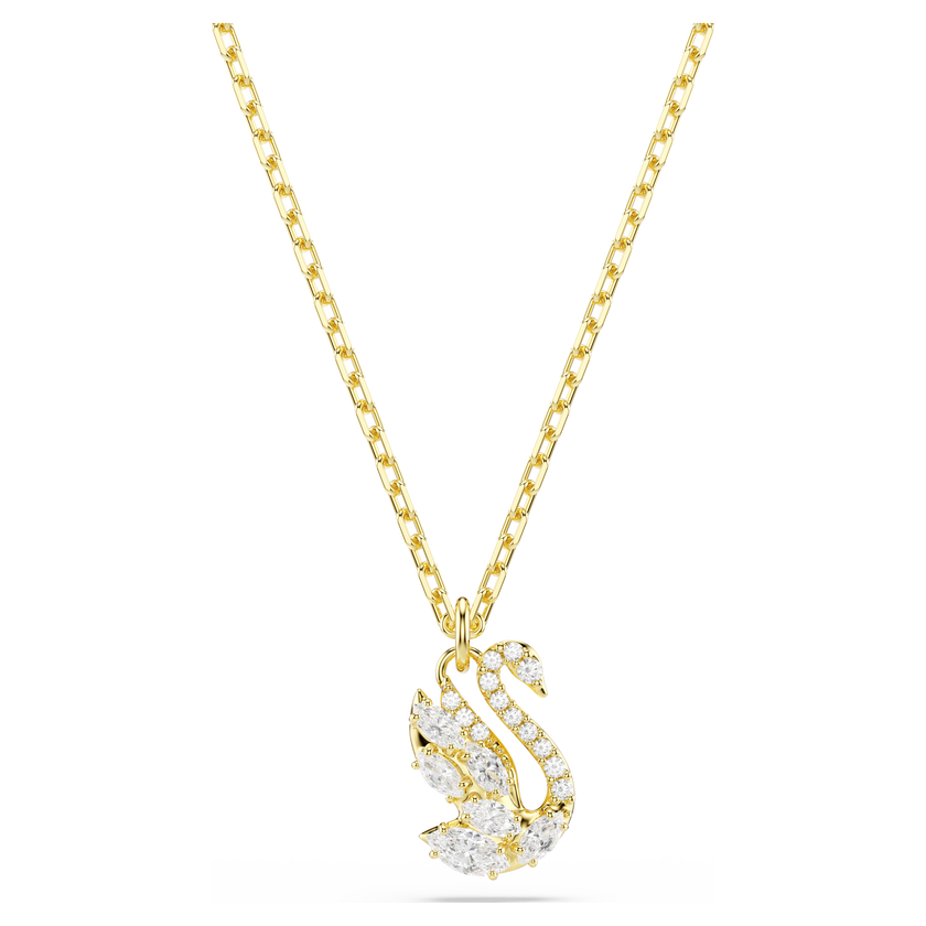 swarovski swan pendant  mixed cuts  swan  white  18k gold finish