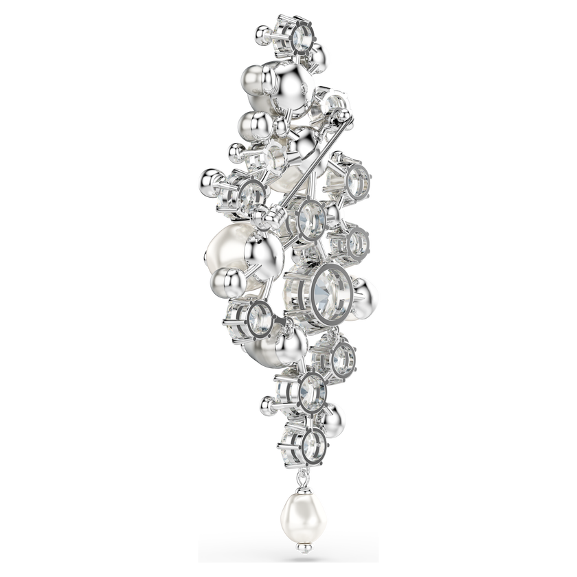 swarovski constella brooch  crystal pearl  round cut  white  rhodium plated