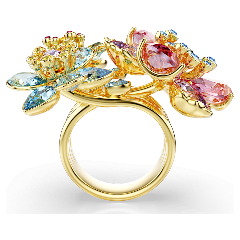 swarovski idyllia ring  mixed cuts  flower  multicolored  gold tone plated
