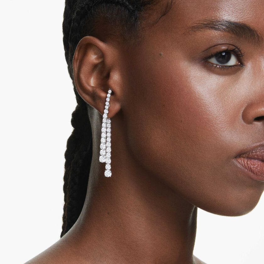 swarovski أقراط متدلية matrix، قطع مستدير متدرج، لون أبيض، طلاء روديوم