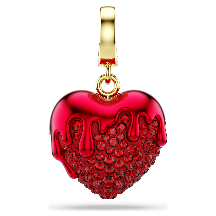 swarovski idyllia charm  round cut  heart  red  gold tone plated