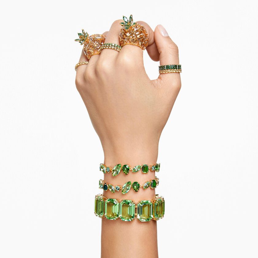 swarovski gema bracelet  mixed cuts  green  18k gold finish