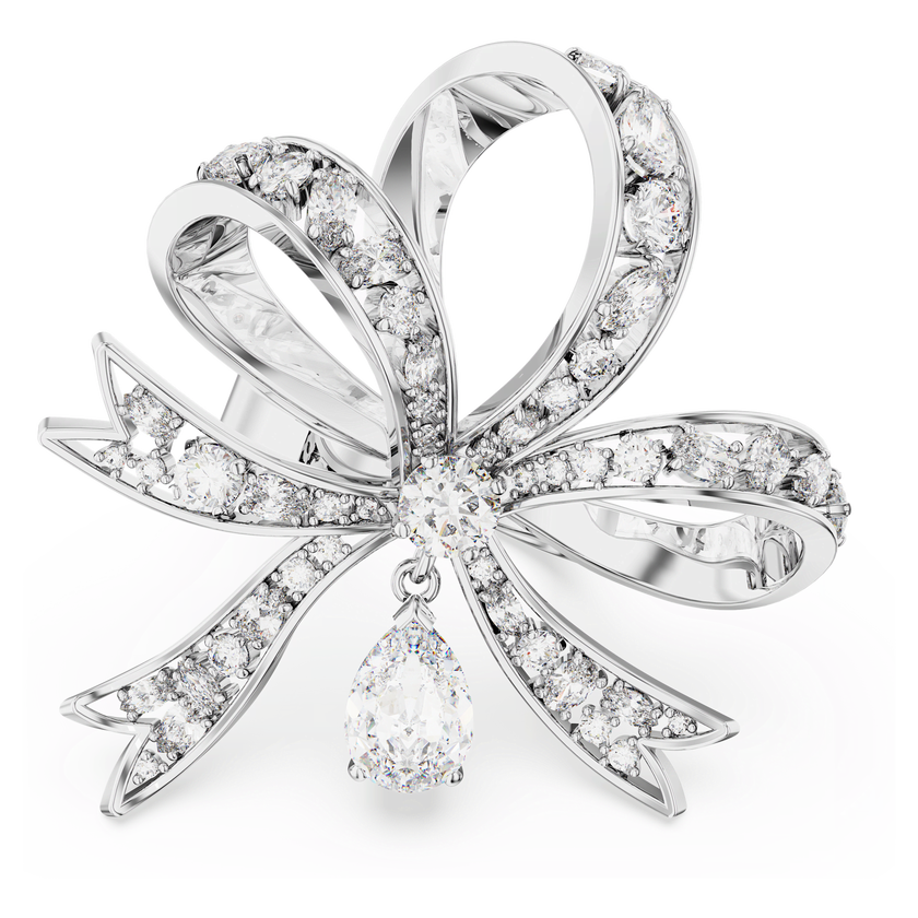 swarovski volta cocktail ring  bow  large  white  rhodium plated