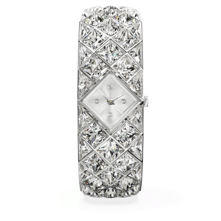 swarovski ساعة curiosa bangle، صناعة سويسرية، سوار كريستال، لون فضي، ستانلس ستيل