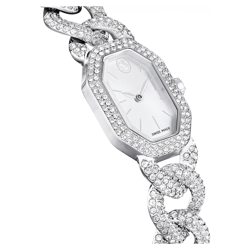 swarovski dextera chain watch  swiss made  crystal bracelet  silver tone  stainless steel