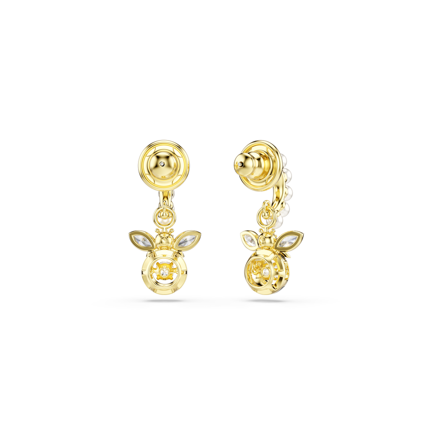 swarovski idyllia drop earrings  crystal pearl  mixed cuts  bee  multicolored  18k gold finish