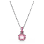 Birthstone pendant, Square cut, October, Pink, Rhodium plated