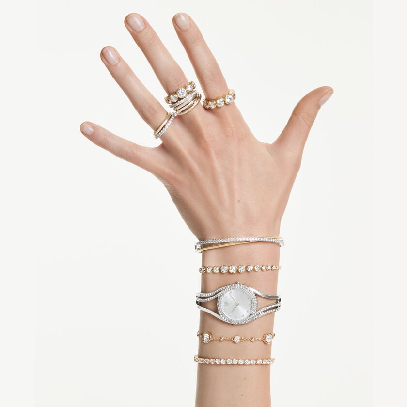swarovski hyperbola cocktail ring  round cut  white  mixed metal finish