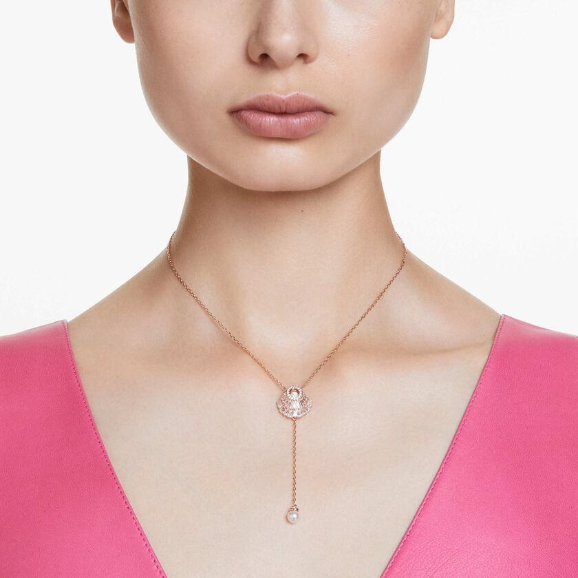 swarovski idyllia y pendant  crystal pearl  shell  white  rose gold tone plated
