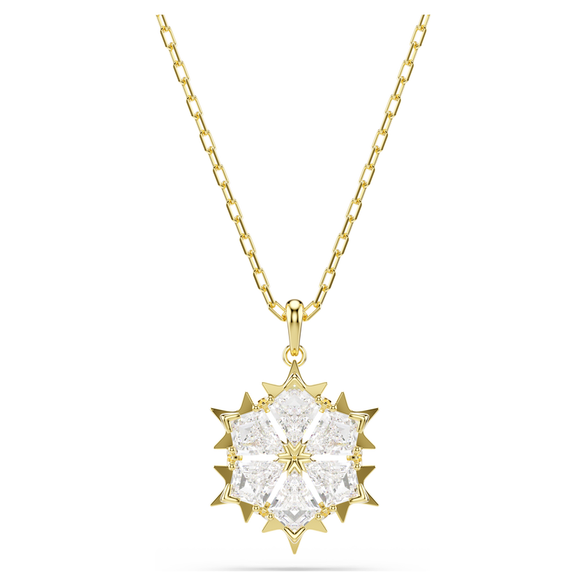 swarovski magic pendant  mixed cuts  snowflake  white  18k gold finish