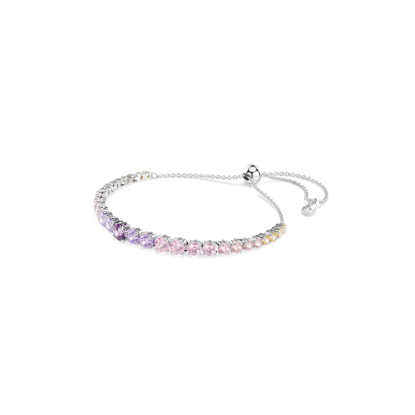 swarovski matrix tennis bracelet  gradient of round cuts  multicolored  rhodium plated