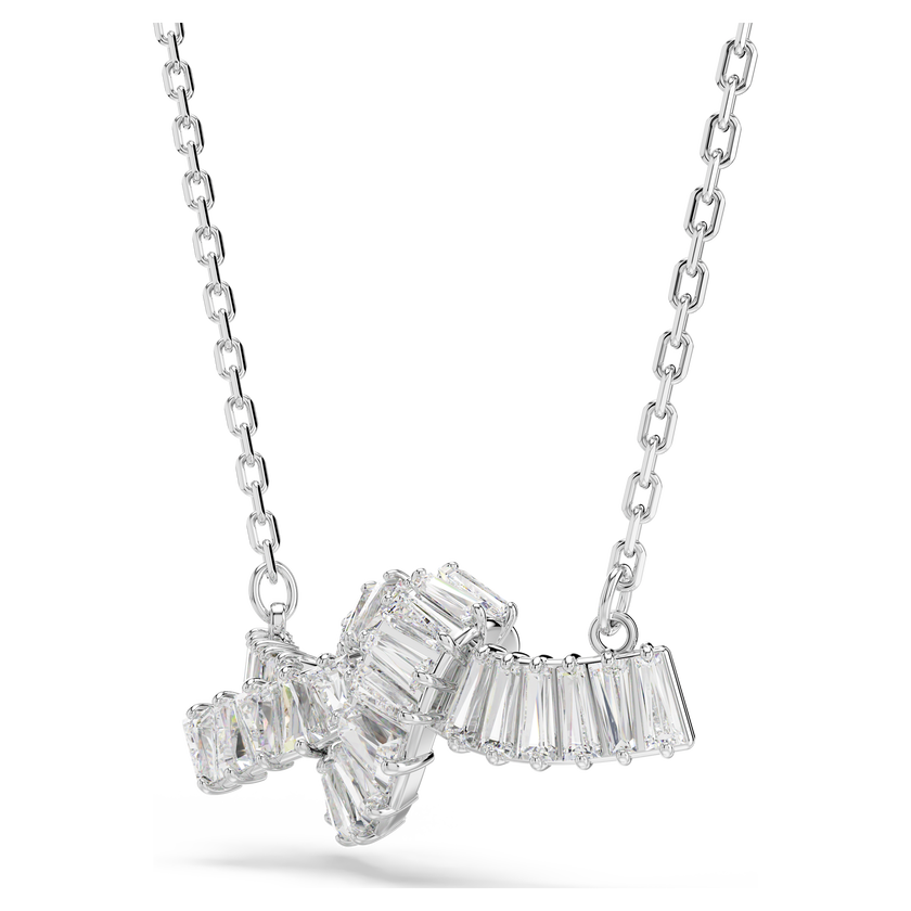 swarovski matrix pendant  baguette cut  knot  white  rhodium plated