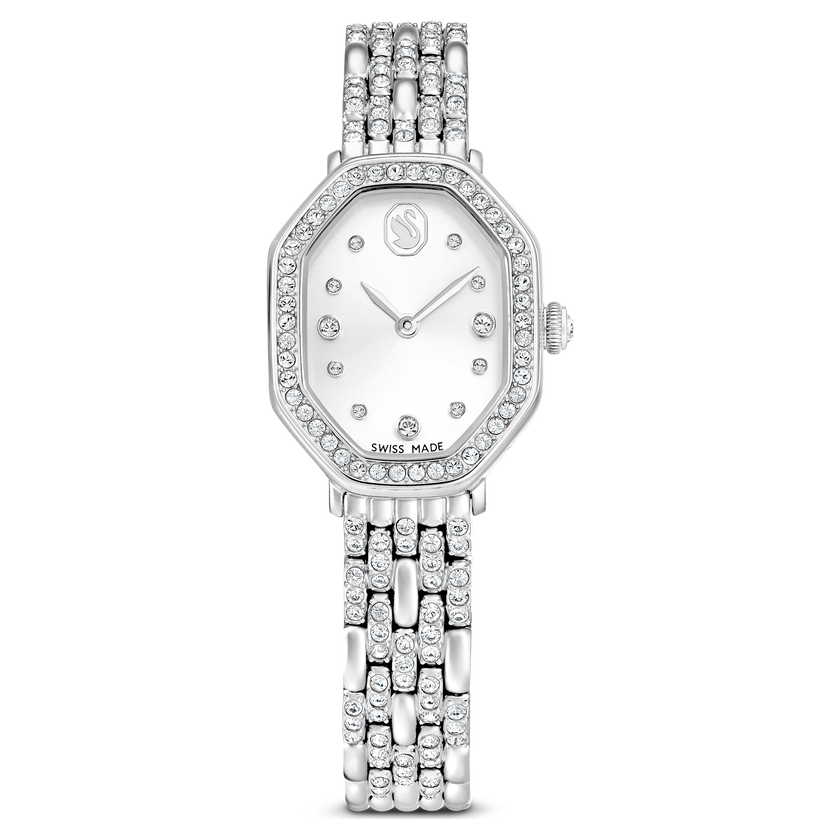 swarovski dextera octagon watch  swiss made  metal bracelet  silver tone  stainless steel