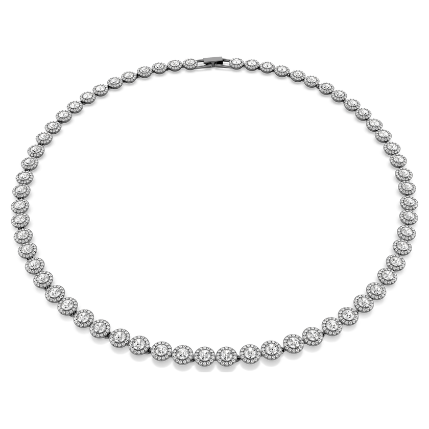 swarovski una necklace  round cut  long  white  ruthenium plated