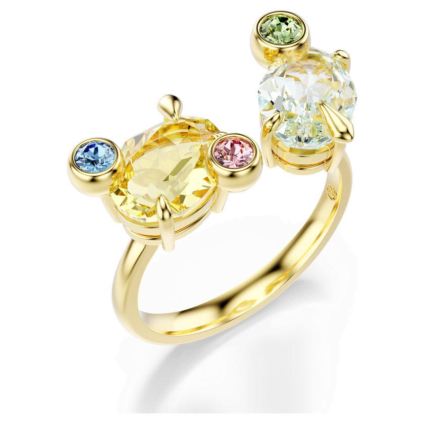 swarovski خاتم gema، طقم مكون من 3 قطع، قطع متنوع، ألوان متعددة، طلاء باللون الذهبي