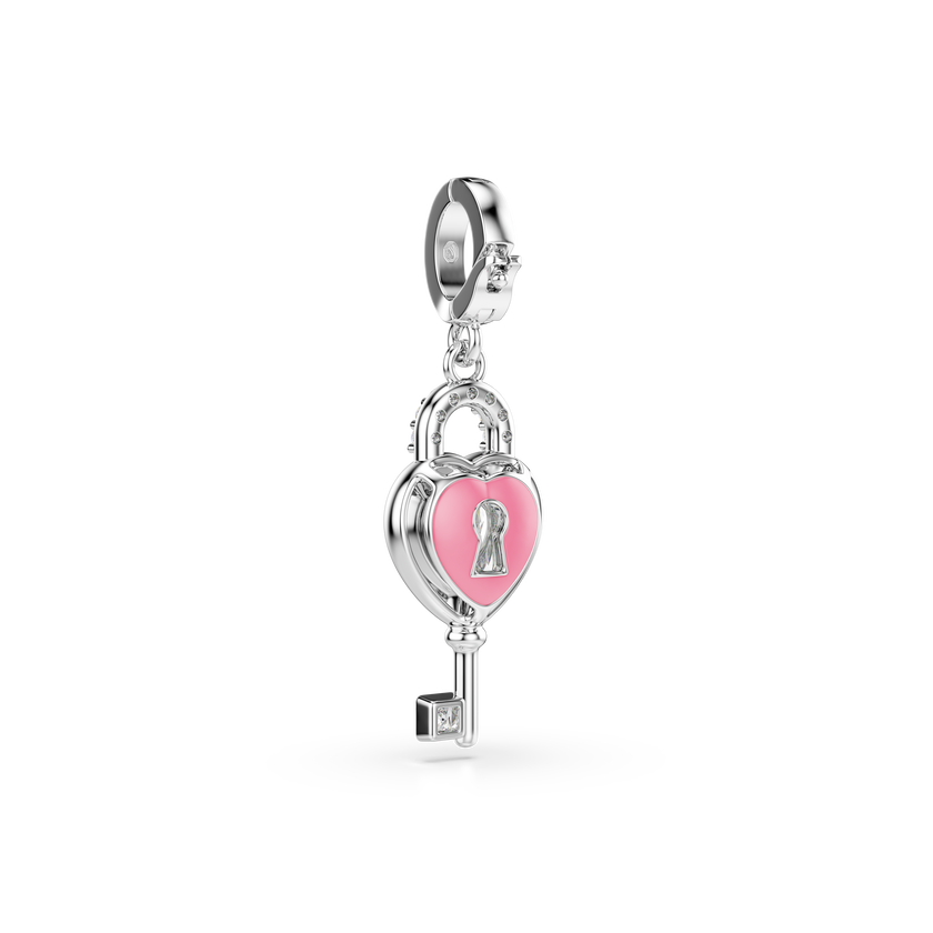 swarovski idyllia charm  mixed cuts  heart with key  white  rhodium plated