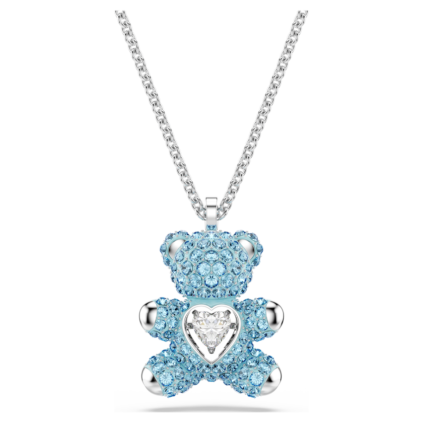 swarovski قلادة teddy، شكل دب، لون أزرق، طلاء روديوم