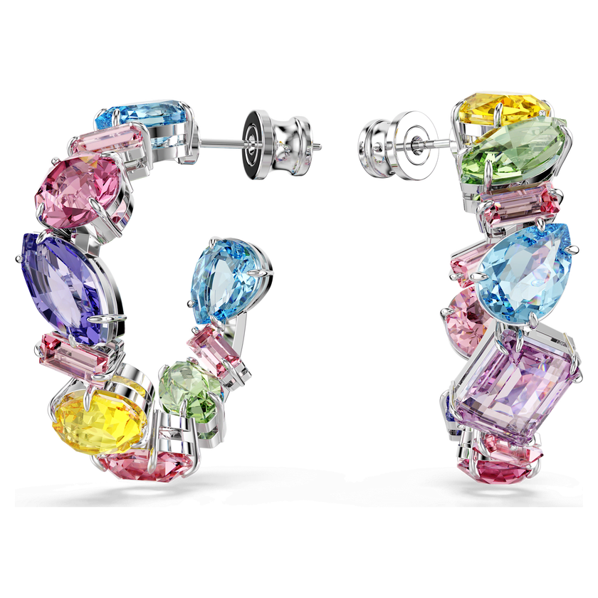 swarovski أقراط حلقية gema، تصميم غير متماثل، قطع متنوع، طويلة، حجم صغير، ألوان متعددة، طلاء روديوم