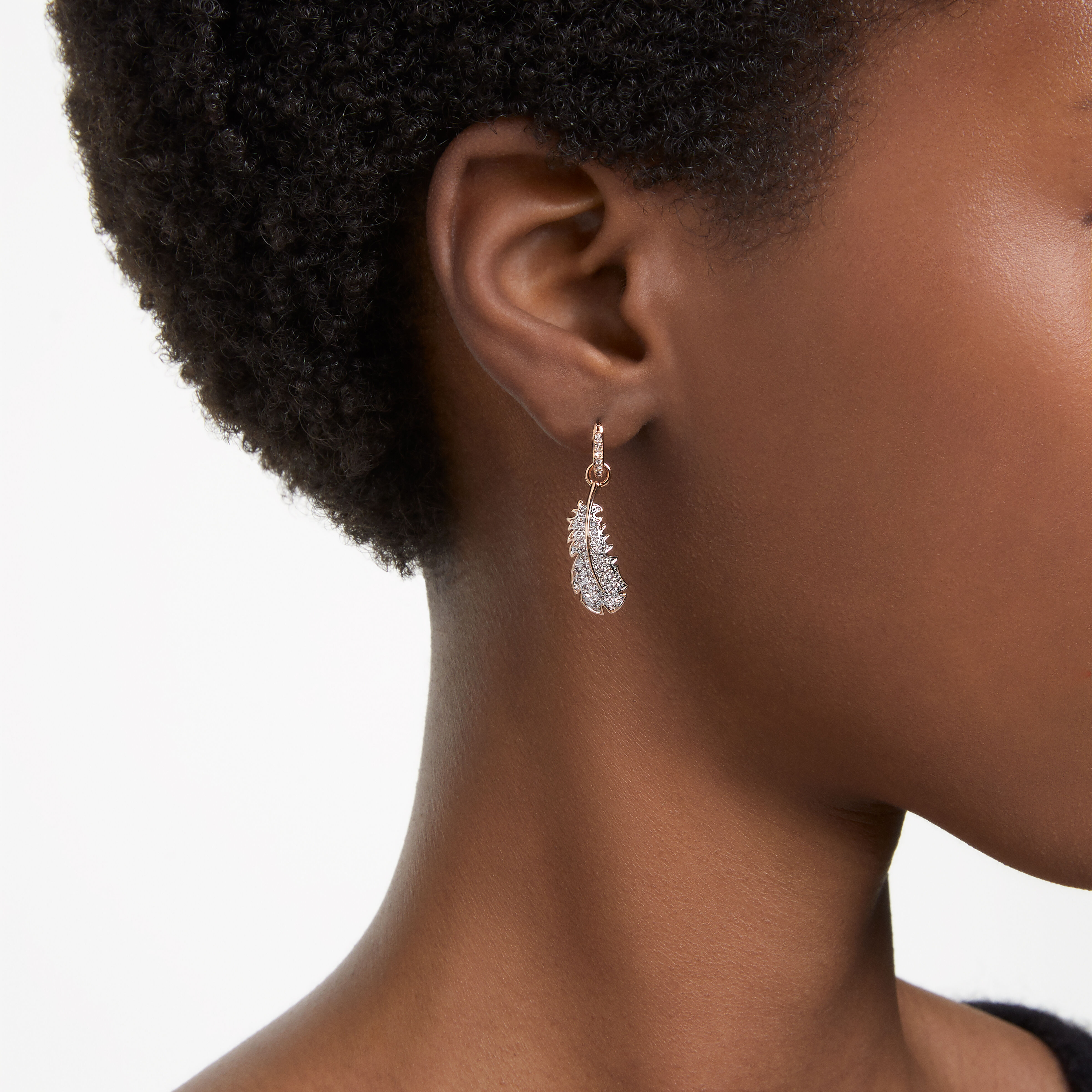 Buy Swarovski Nice drop earrings Feather White Rose gold tone plated