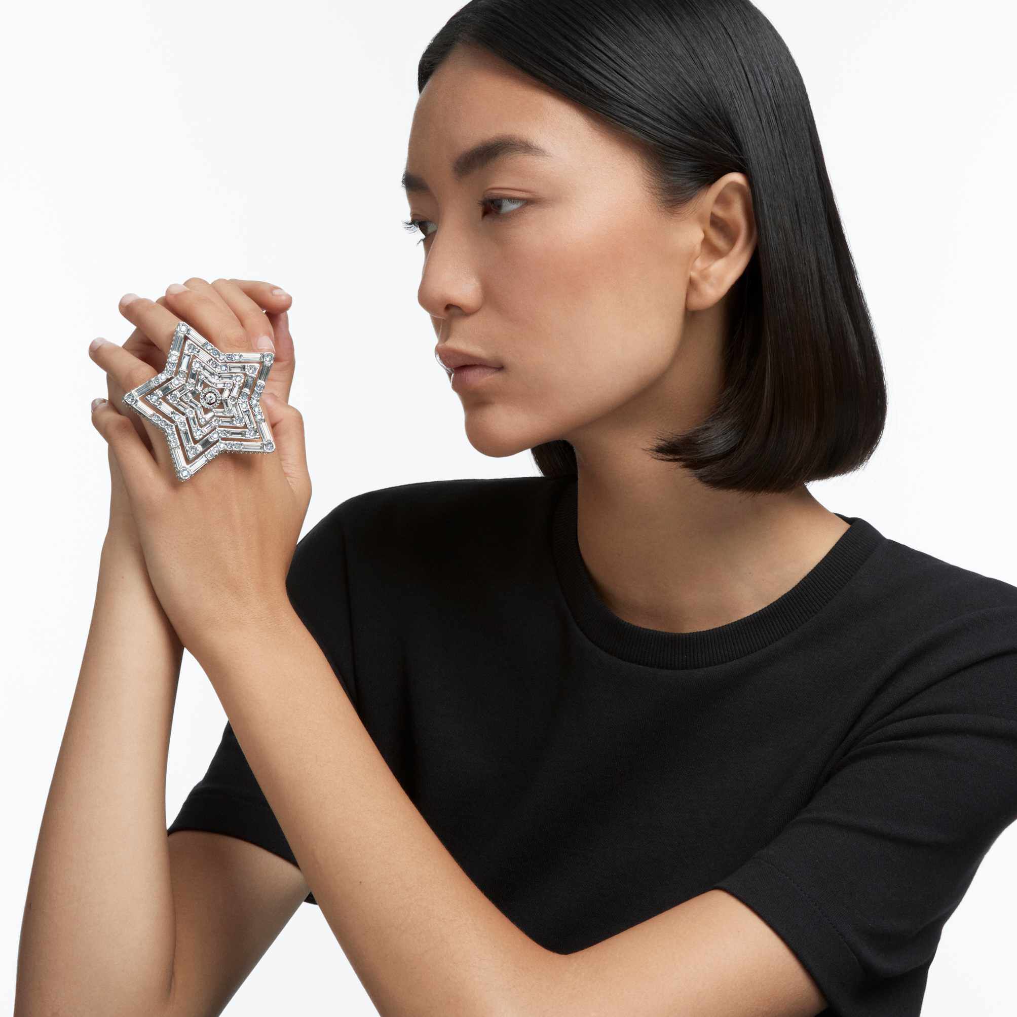 swarovski stella ring  large  white  rhodium plated