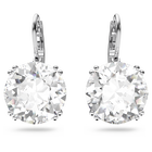 Millenia earrings, Round cut crystal, White, Rhodium plated