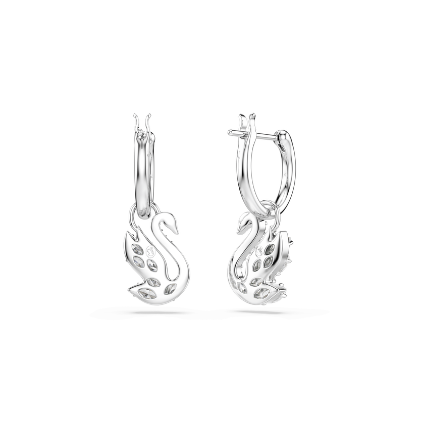 swarovski أقراط متدلية swan، شكل بجعة، قطع متنوع، شكل بجعة، لون أبيض، طلاء روديوم