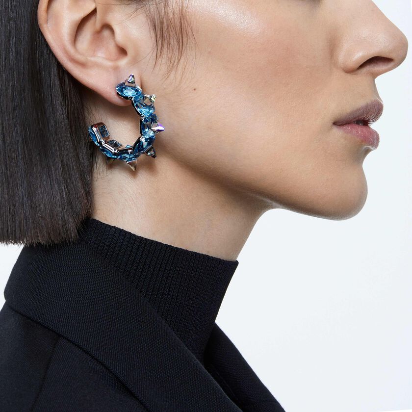 swarovski chroma hoop earrings  blue  rhodium plated