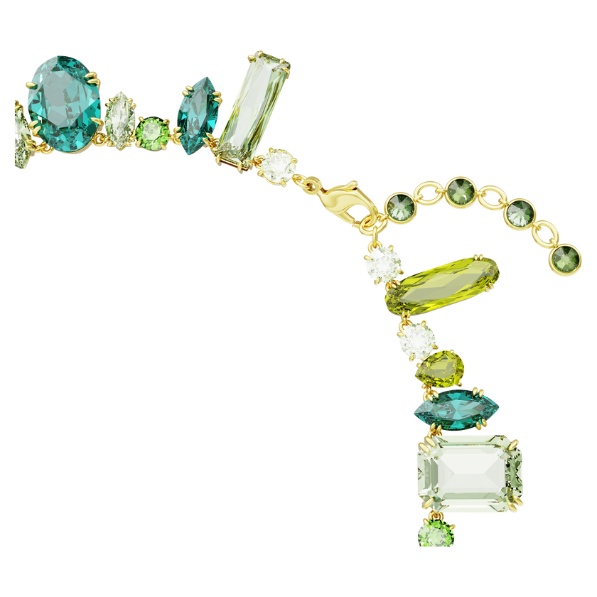 swarovski gema necklace  mixed cuts  green  18k gold finish
