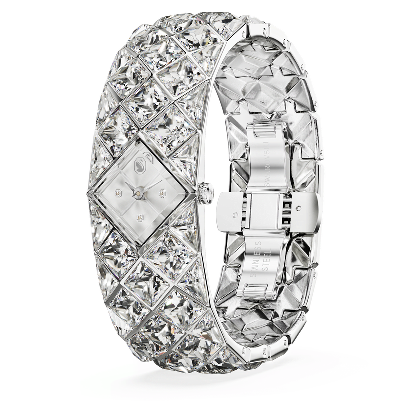 swarovski ساعة curiosa bangle، صناعة سويسرية، سوار كريستال، لون فضي، ستانلس ستيل