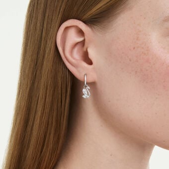 swarovski أقراط متدلية swan، شكل بجعة، قطع متنوع، شكل بجعة، لون أبيض، طلاء روديوم