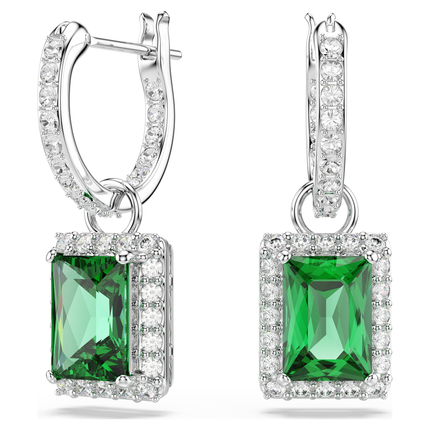 swarovski una angelic drop earrings  rectangular cut  pav   green  rhodium plated