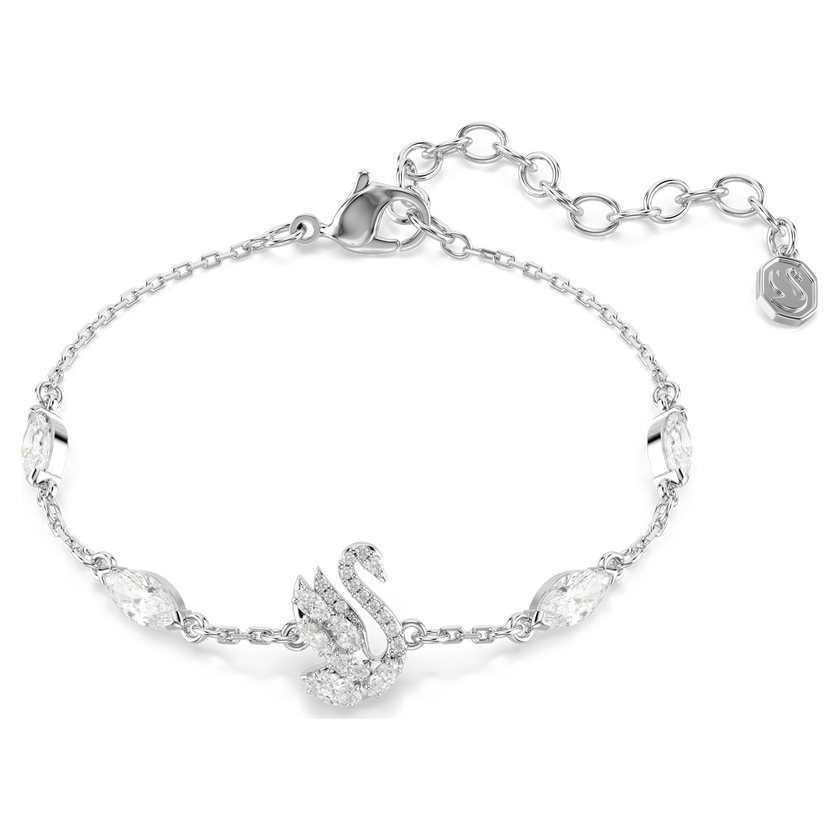 swarovski swan bracelet  mixed cuts  swan  white  rhodium plated